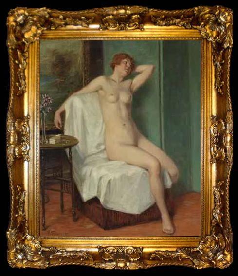 framed  Victor Schivert Female Nude Sitting, ta009-2